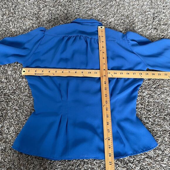 Vintage Blouse Top Size XS Small Royal Blue Puff Sleeve Secretary Retro Twee - Picture 13 of 13